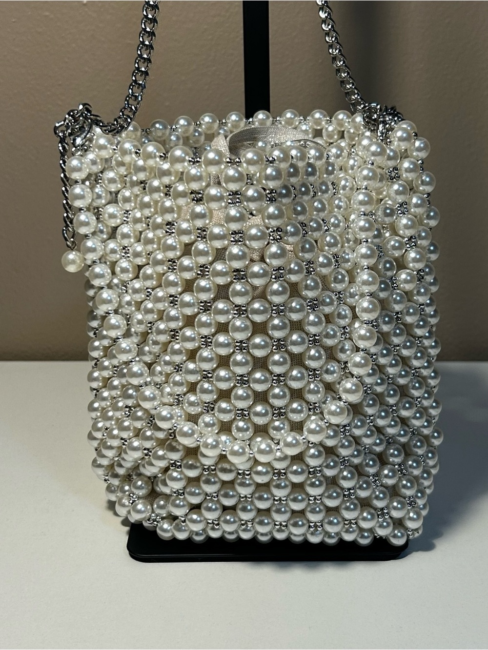Zara faux pearl beaded bucket bag crossbody mini purse wedding bachelorette
